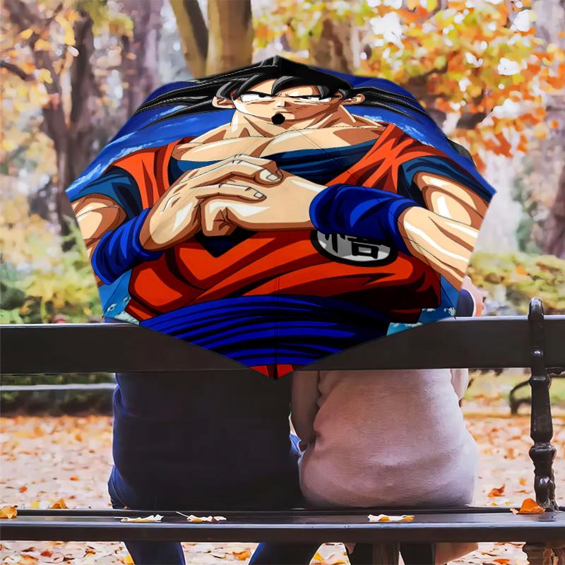 1 PC Automatic Folding Umbrella - Cute Cartoon Son Goku Pattern Portable Foldable Design With 8 Ribs Christmas Birthday Gifts