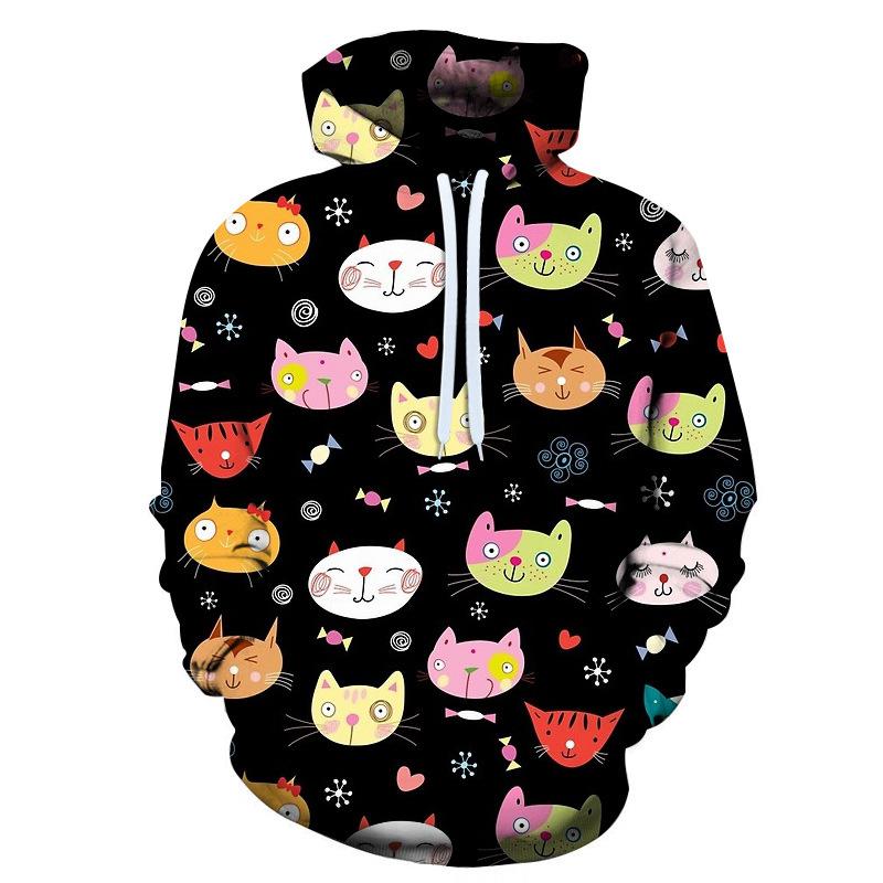 Autumn 3D Cartoon Cat Printed Hoodies Fashionable Casual Sports Long Sleeved Men's Hooded Sweatshirts