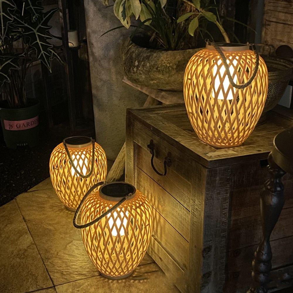Solar Bamboo Weaving Lantern 600 mAh Waterproof Chinese Lantern Lights Warm Light LED Garden Decorative Light