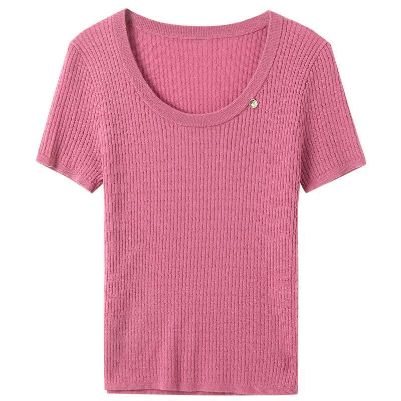 Sancai Dámský svetr s krátkým rukávem a copánkovým vzorem ze směsi vlny