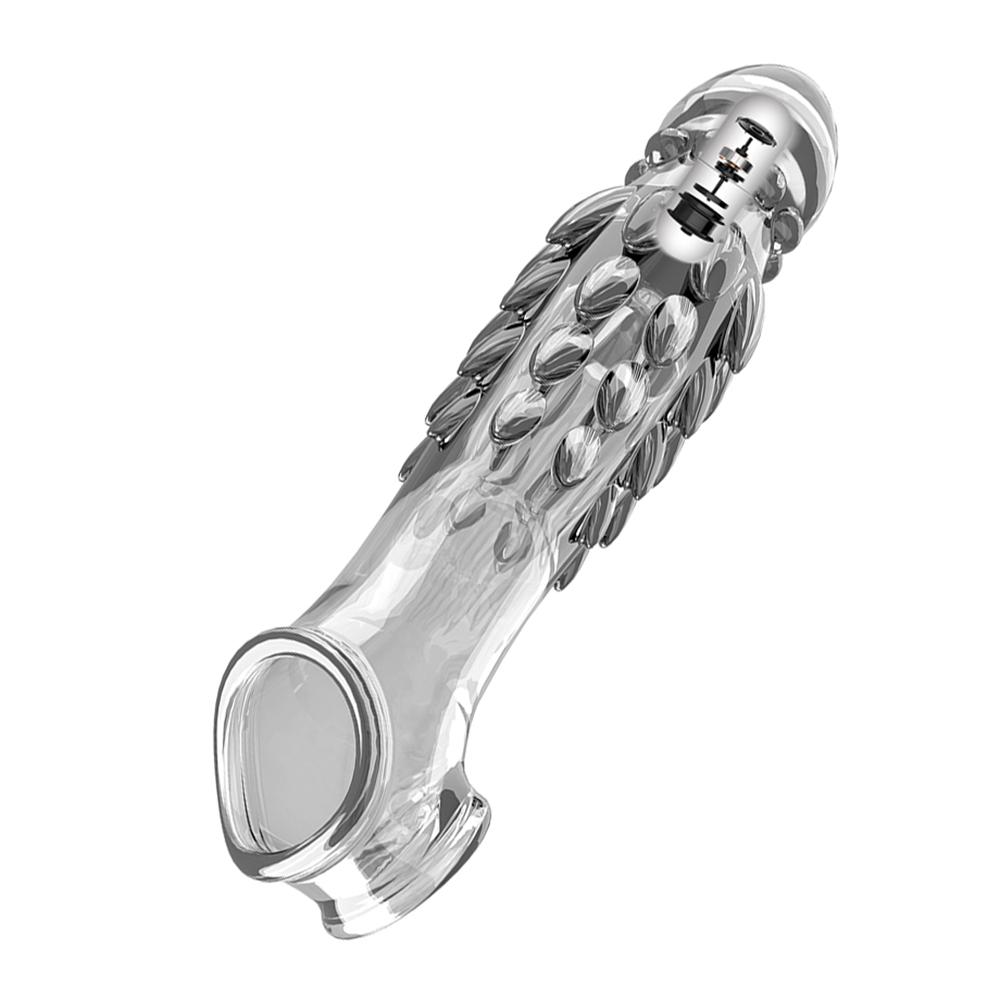 Wiederverwendbare Kondome, Penisverlängerungshülle mit Vibrator, Dick-Vergrößerer, Dildo-Verstärker, Verzögerung der Ejakulation, Penisringe, Sexspielzeug für Männer