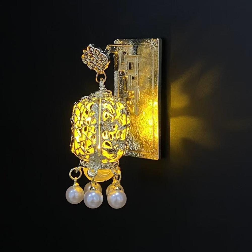 Light Up Lantern Fridge Magnet New Chinese Style Pearl Embellishment Pavilion Fridge Magnet Palace Style Tassel Pendant