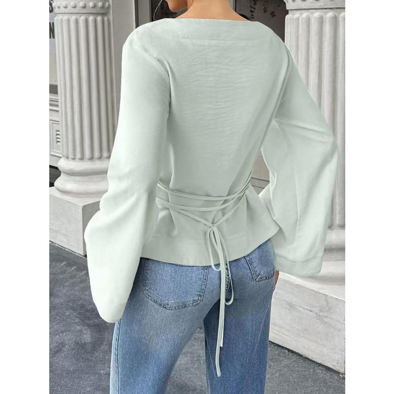DAFIFY Moda Donna Casual Primavera Autunno Tinta Unita Stampa Manica Lunga Monospalla Bluse e Camicie