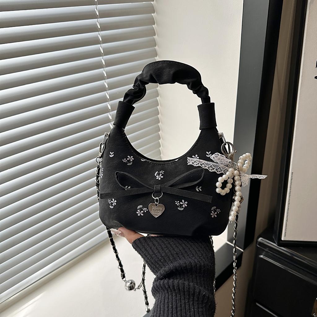 Drukowana Torba Chmurka - Stylowa Torba na Ramię Crossbody z Łańcuszkiem i Kokardką
