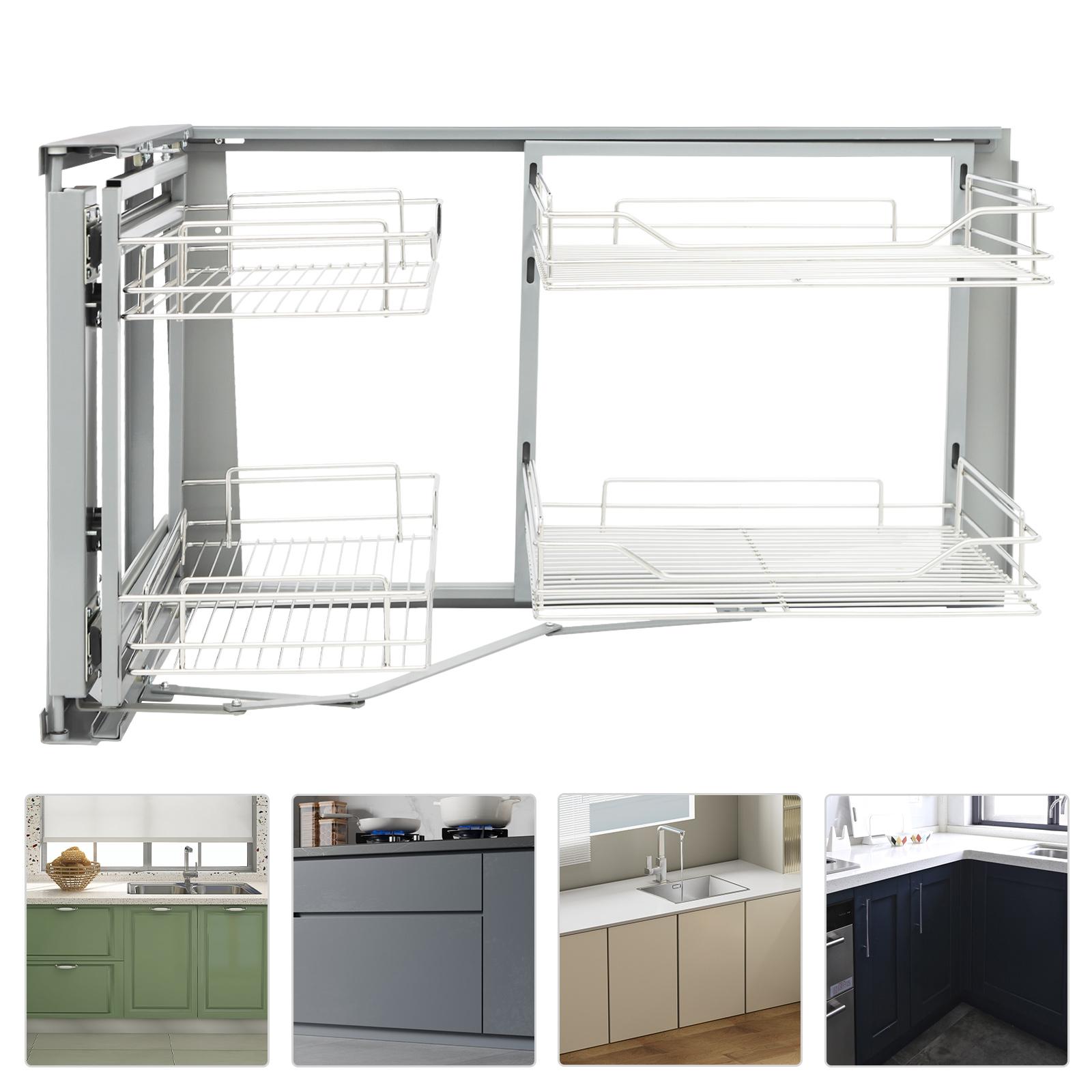 

Выдвижной органайзер для шкафа из нержавеющей стали, серый серебристый прямоугольный, 4 корзины, 2 яруса, для крепления к шкафу, 89,5*46*52,5 см для дома