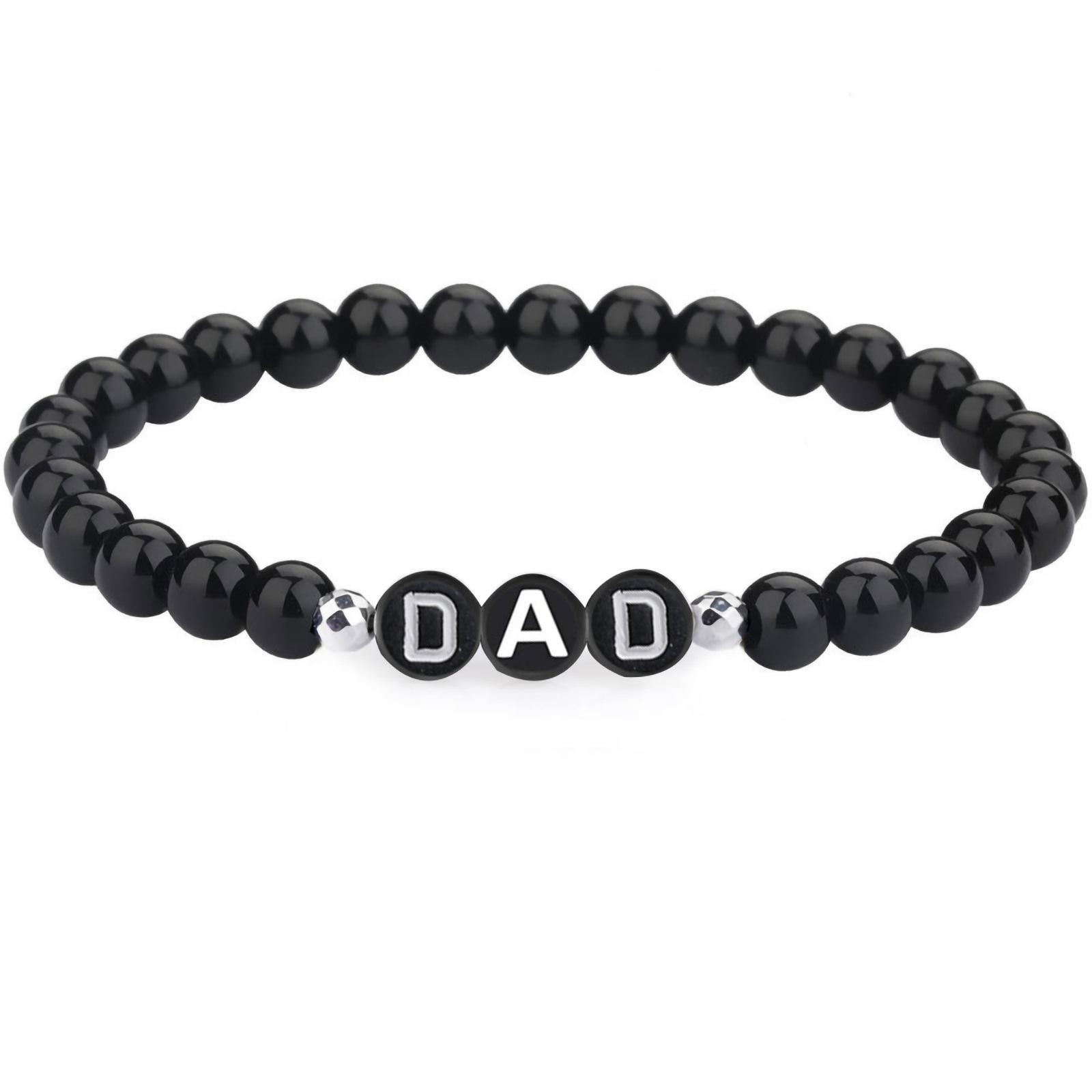 

FTCY Парные браслеты из черного обсидиана MAMA DAD Цепи для матери и отца в подарок на день святого Валентина Подарок из черных бусин из ювелирного камня 19cm&6mm