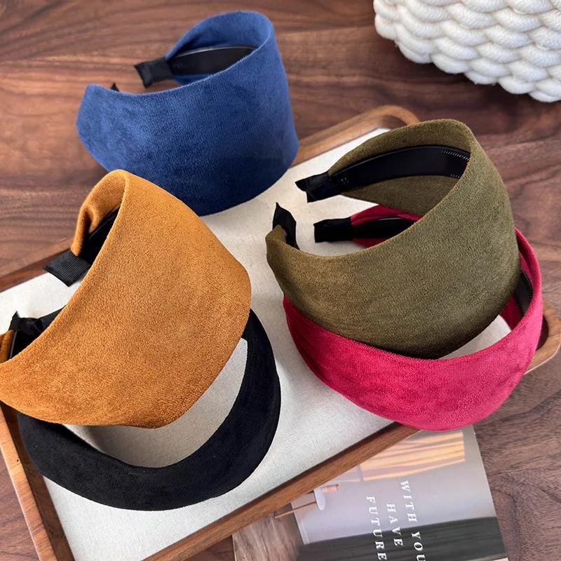 

Ретро Искусственная Замша С широкими краями Повязка на голову Осень Зима для женщин Темперамент Обруч для волос Женский Противоскользящая Повязка для волос Головной убор