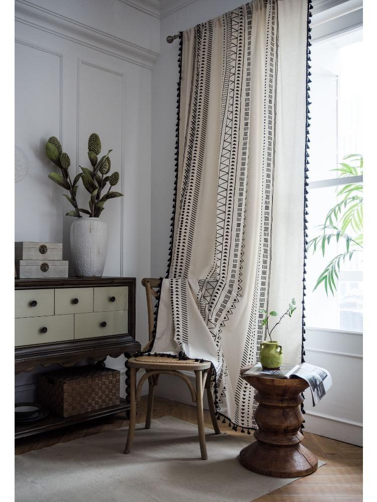 Kitchen Curtains Bohemian Black and White Print Bay Window Curtains Protection for Bedroom, Living Room, Bar, Game Room, Home Decor