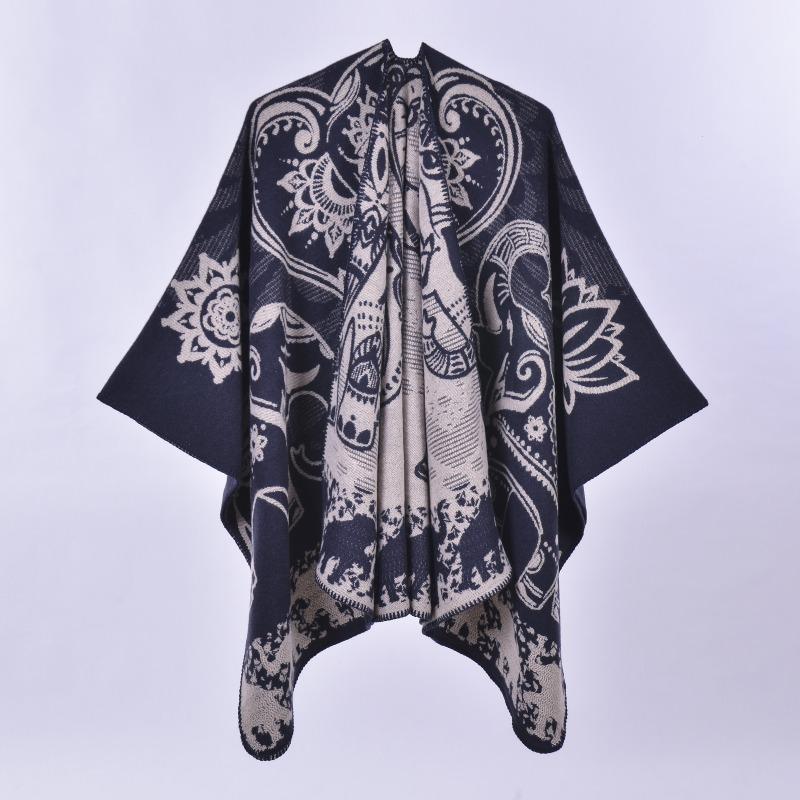 Scarf Shawl New Autumn Winter Ladies Vintage Elephant Lotus Pattern Cloak Shawl Jacket
