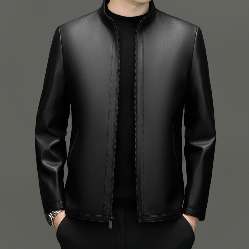 

Мужская куртка из овчины, осенняя новинка, кожаная куртка со стойкой, деловая повседневная куртка, топ 195 чёрный