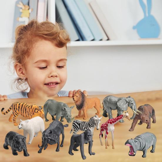 12Pcs Realistic Wild Animal Static Model Hippo/Zebra/Elephant/Giraffe/Bear Miniature Figurines DIY Scene Decoration Simulated Zoo Animal Statue Models