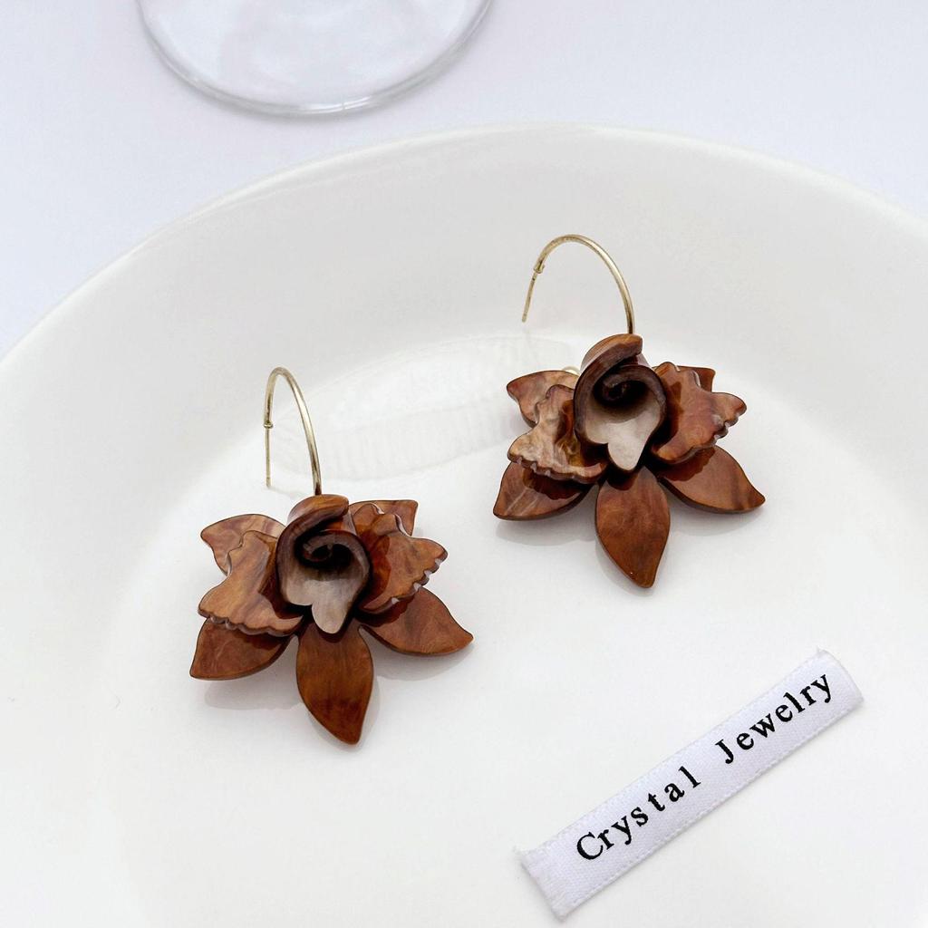 Gardenia White Coffee Petal Earrings - Silver, French Niche Design, Exquisite & Fairy-like.