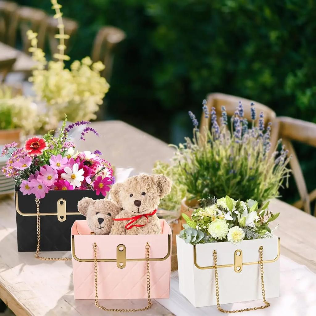 20PCS Flower Paper Gift Bags Bouquet Tote Flower Packaging Box Birthday Small Bouquet Tote Bag Mother's Day Gift Packaging Bag