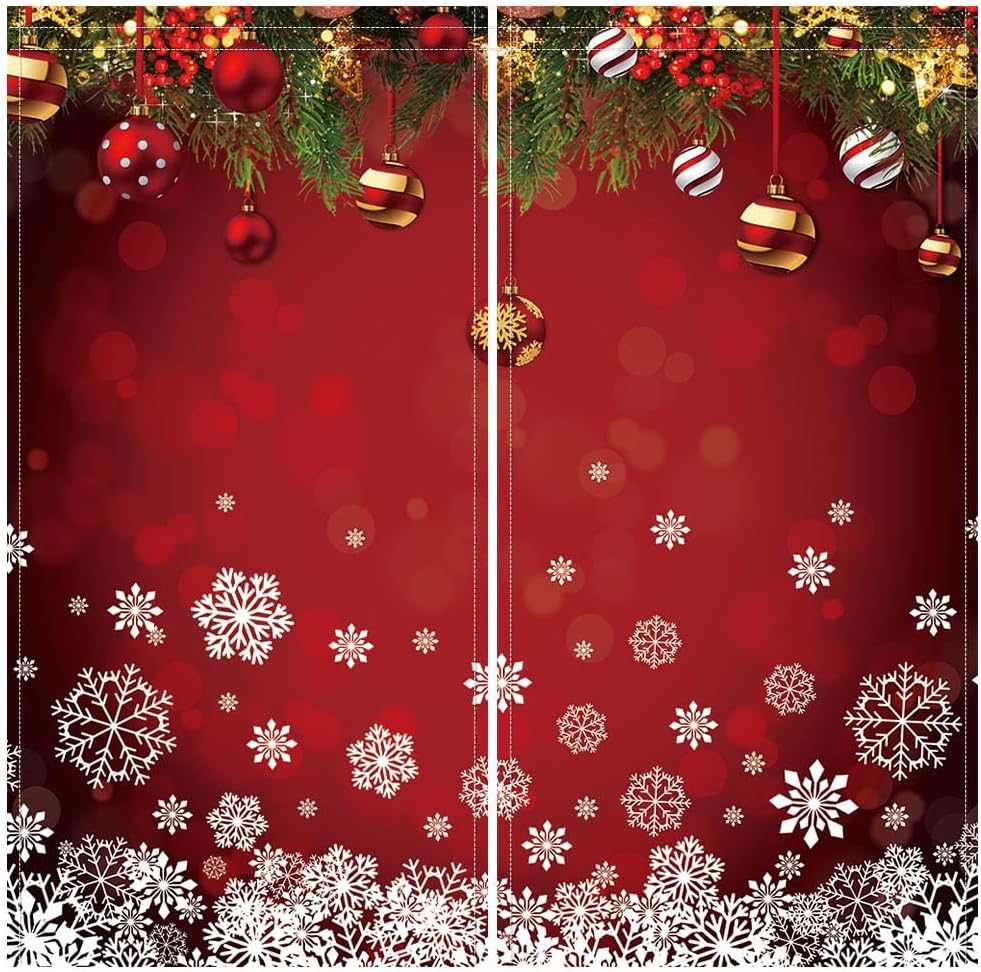 Christmas Snowflake Window Curtains Xmas Ornaments Coniferous Pine Tree Tinsel Theme Bedroom Living Room Decorative Curtain Polyester Perfect For Area