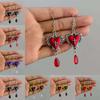 Dark Gem Blood Red Gothic Heart Rose Thorn Earrings - Original Halloween Design