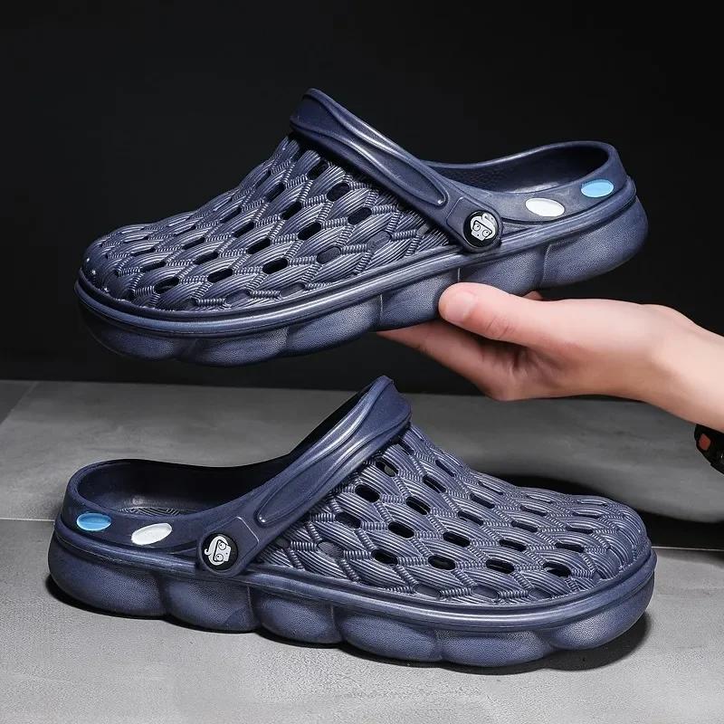 

YRZL Модные мужские сандалии Летние водонепроницаемые тапочки Удобные уличные слайдеры Мягкая садовая обувь Высококачественные сабо для мужчин 45 темно-синий