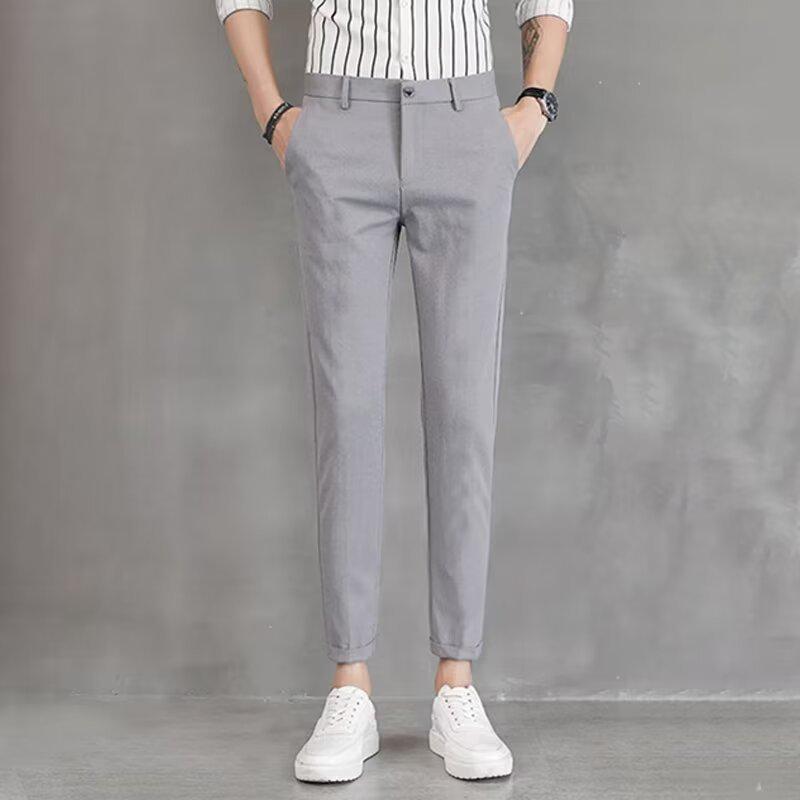 Men's Slim Korean-Style Nine-Point Trendy Trousers - Spring/Summer Casual Thin Long Pants