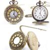 Vintage Unisex Hollow Round Dial Double Display Quartz Pocket Watch with Chain