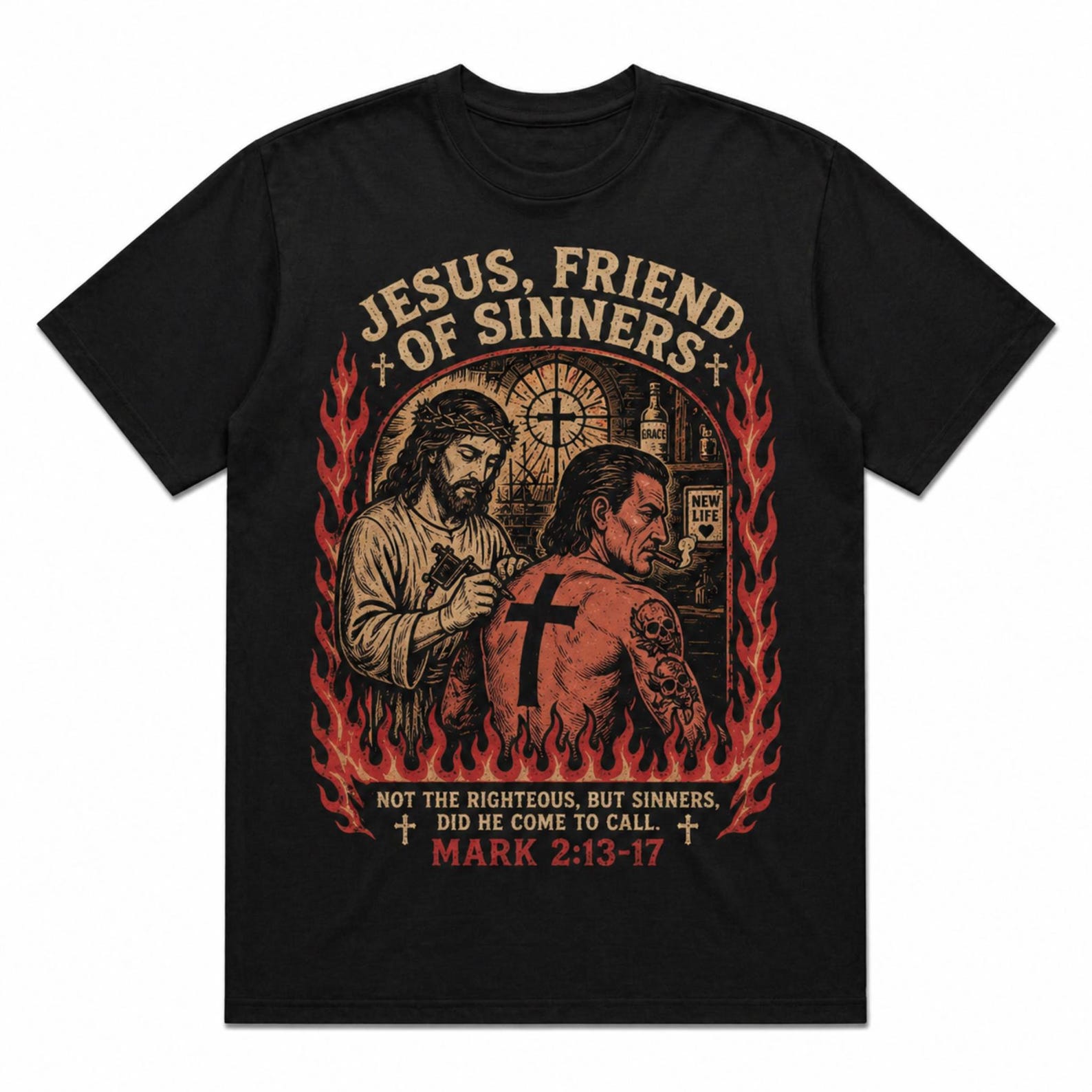 Jesus Friend of Sinners T-Shirt, Mark 2:13-17 Christian Graphic Tee 3XL
