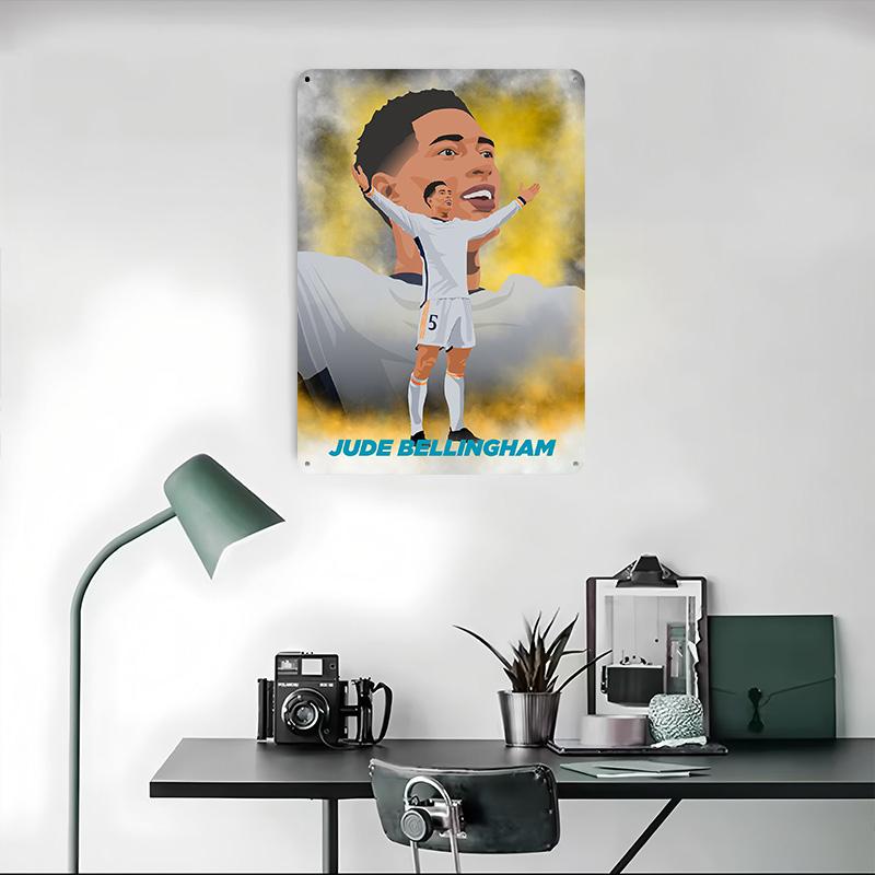 Jude Bellingham Football Poster Customized Wall Art Vintage Metal Signs Retro Tin Plaque for Man Cave Bedroom Decorations House