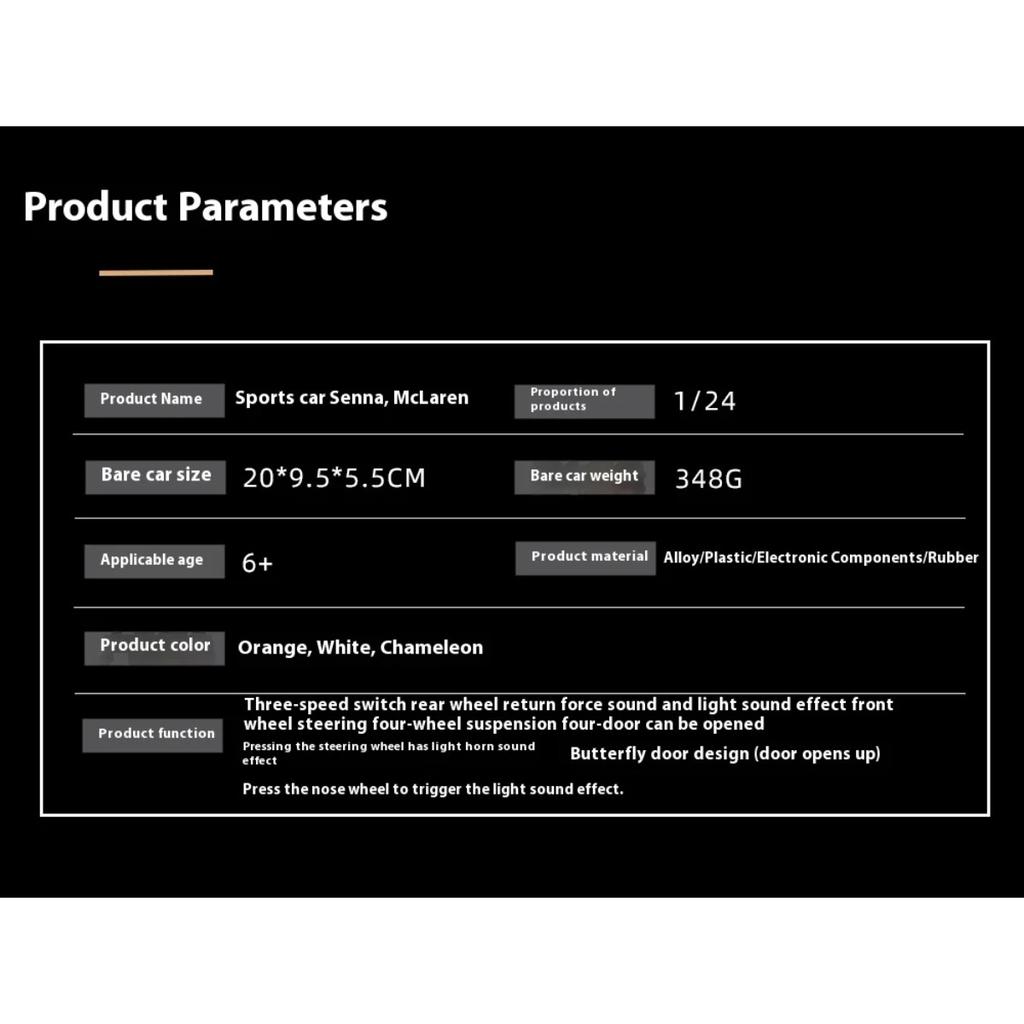 1/24 Mclaren Senna Super Sports Mini GT Alloy Diecast Model Vehicle Simulation Sound & Light Birthday Gifts Box for Boyfriend