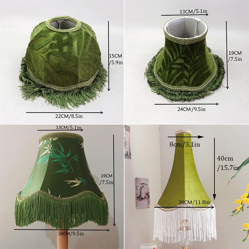 Vintage Europäischer Lampenschirm Grün Satin Stoff Lampenschirm Handarbeit Quaste Lichtschirm Für Tischlampe Stehleuchte Wohndekor