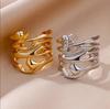 18k Gold Plated Men's Adjustable Geometric Stainless Steel Ring - Korean Style