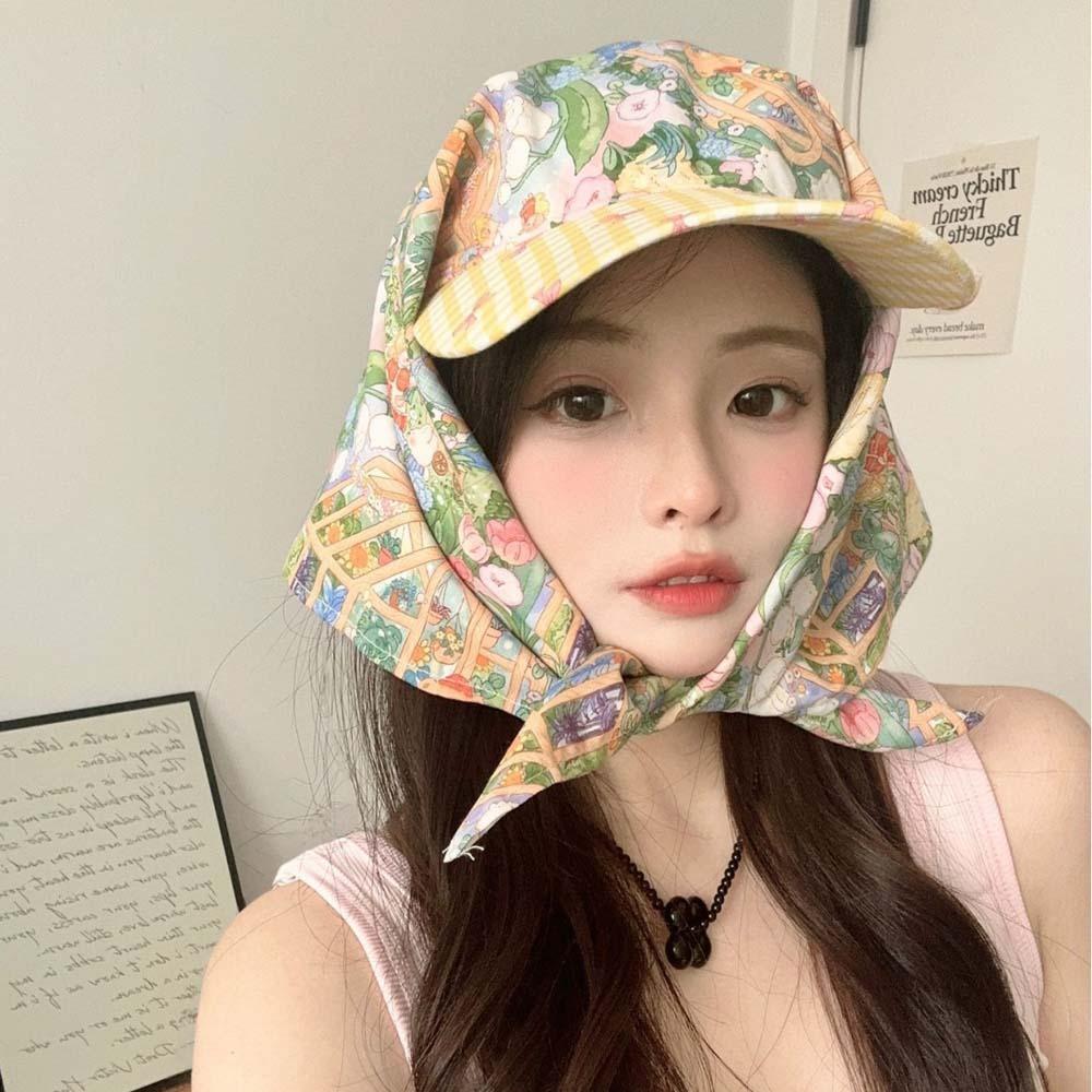 Plaid Headscarf Baseball Hat Floral Strappy Bandana Cap Scarf Peaked Cap Mountaineering