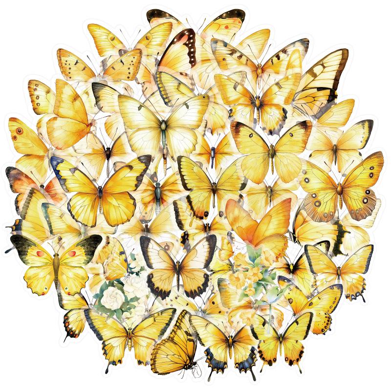 50 Cartoon Butterfly Stickers: Waterproof Transparent PET for Scrapbooking, Guitar, Laptop Decoration