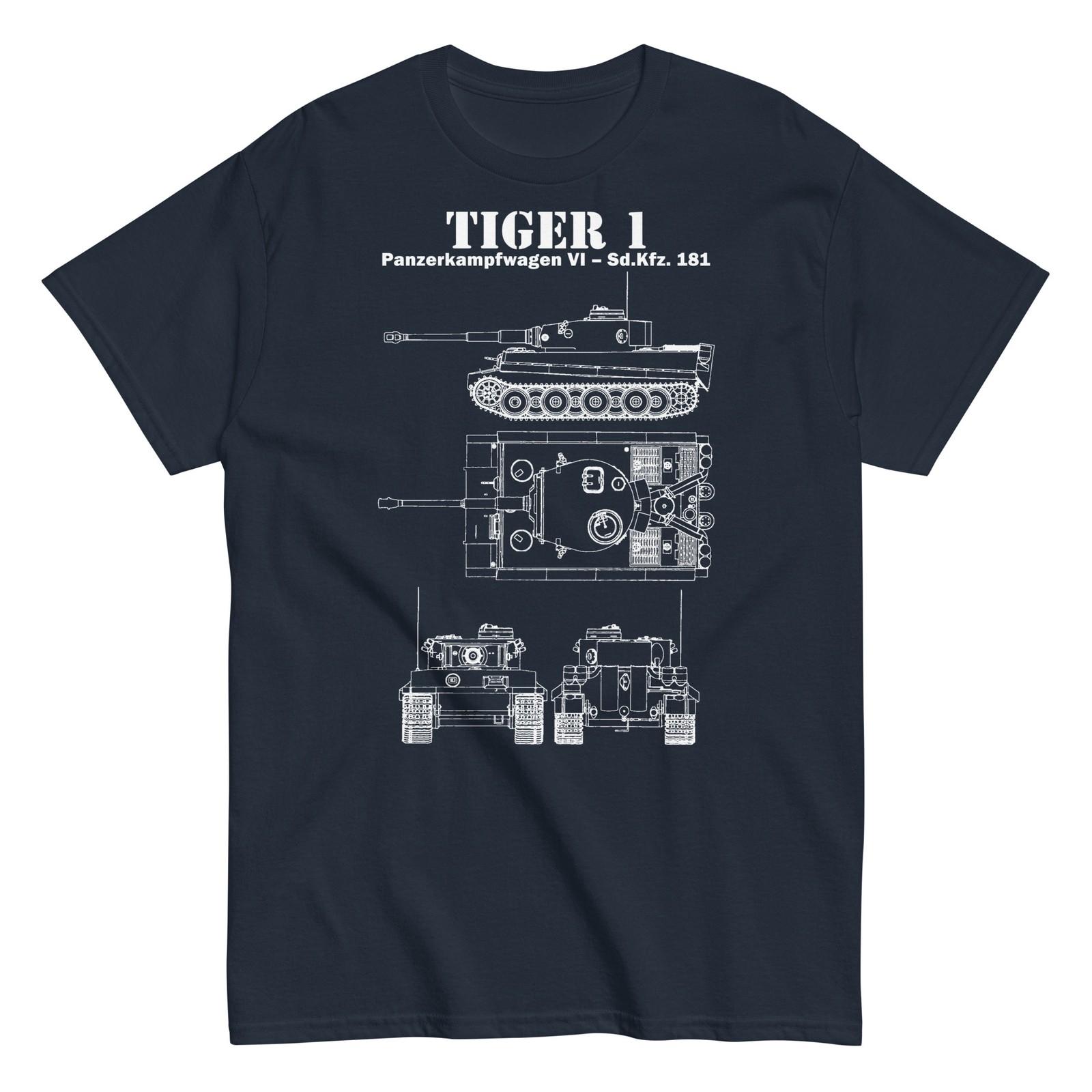 Tiger I WWII German Heavy Tank Blueprint T-Shirt XXXL