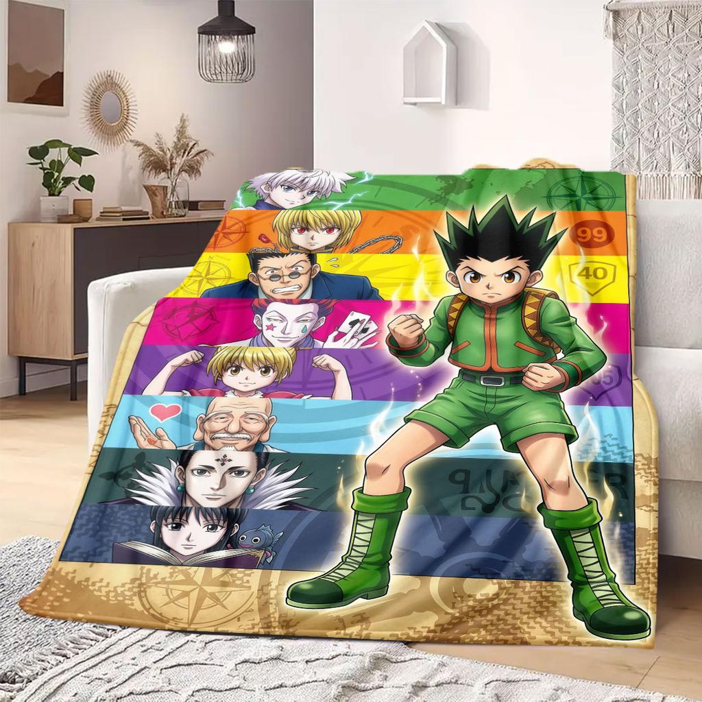 Hunter×Hunter Beautiful Cartoon Flannel Blanket, Printed Decorative Throw, Warm and Soft for Bedroom, Sofa and Outdoors_LIAN