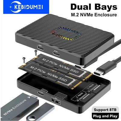 Dual Bays M2 NVME SSD Enclouse RGB 10Gbps PCIe NVME Docking Station USB3.2 GEN2 Solid State M.2 Hard Disk Box Adapter for PC