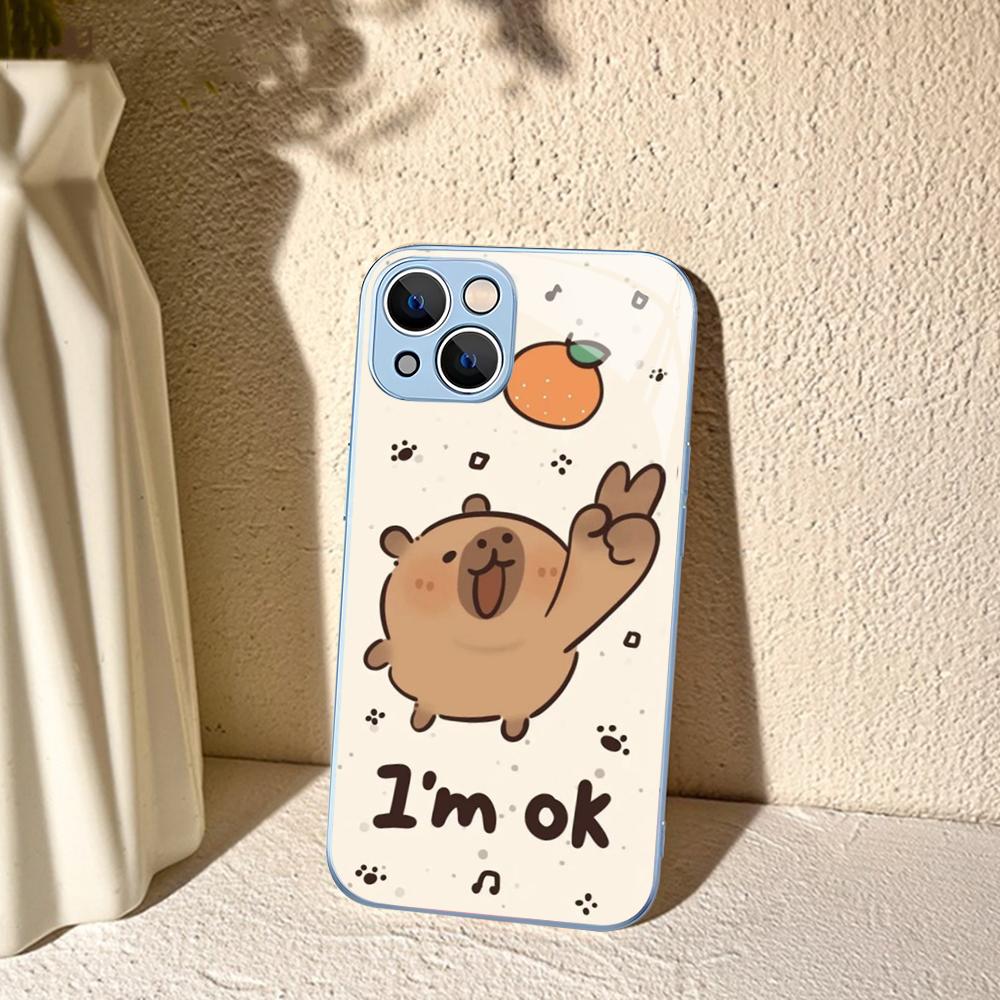 

Cartoon Capybara Phone Case For IPhone 14 13 12 Mini 11 Pro XS Max X XR 14 Plus Tempered Glass Cover iphone 11