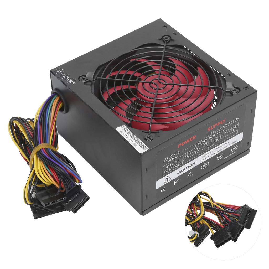 Power Supply for PC Computer Accessories Red Fan Manual Adjustable 115 ATX-250W