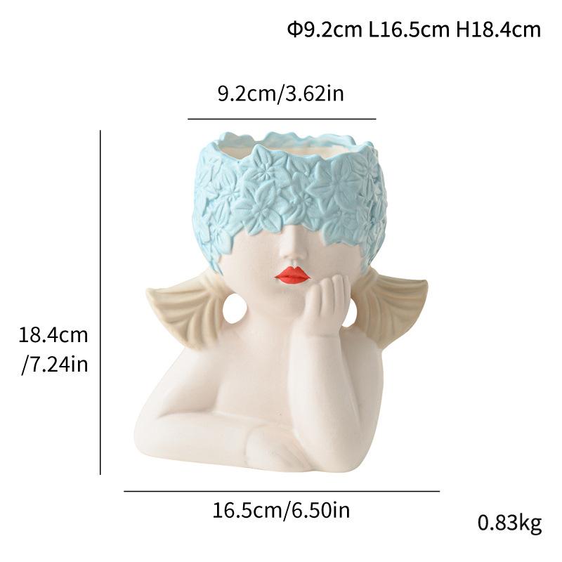 

Girl Avatar Ceramic Vase Creative Pen Holder Makeup Brush Storage Home Decoration Gift Ornament v198-blue