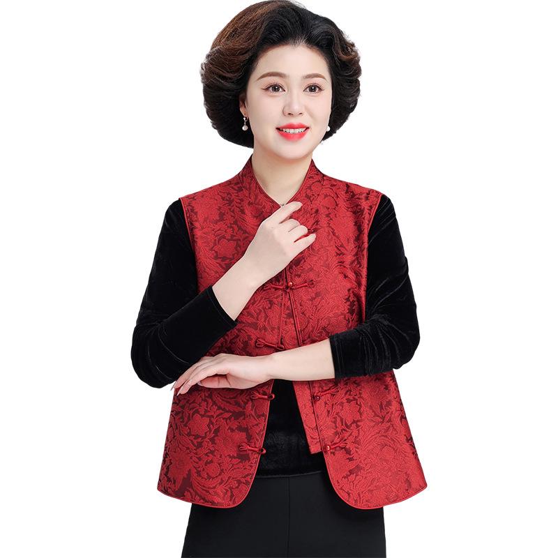 Elegant Red Spring Cardigan Vest for Middle-Aged Women