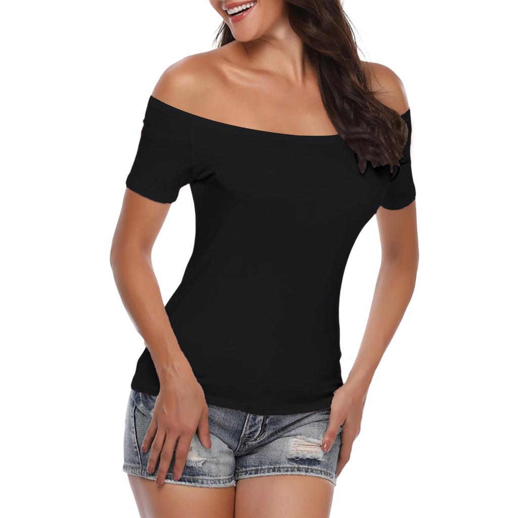 Women's Fashion Slim Fit Off Shoulder Short Sleeve T-Shirt Top