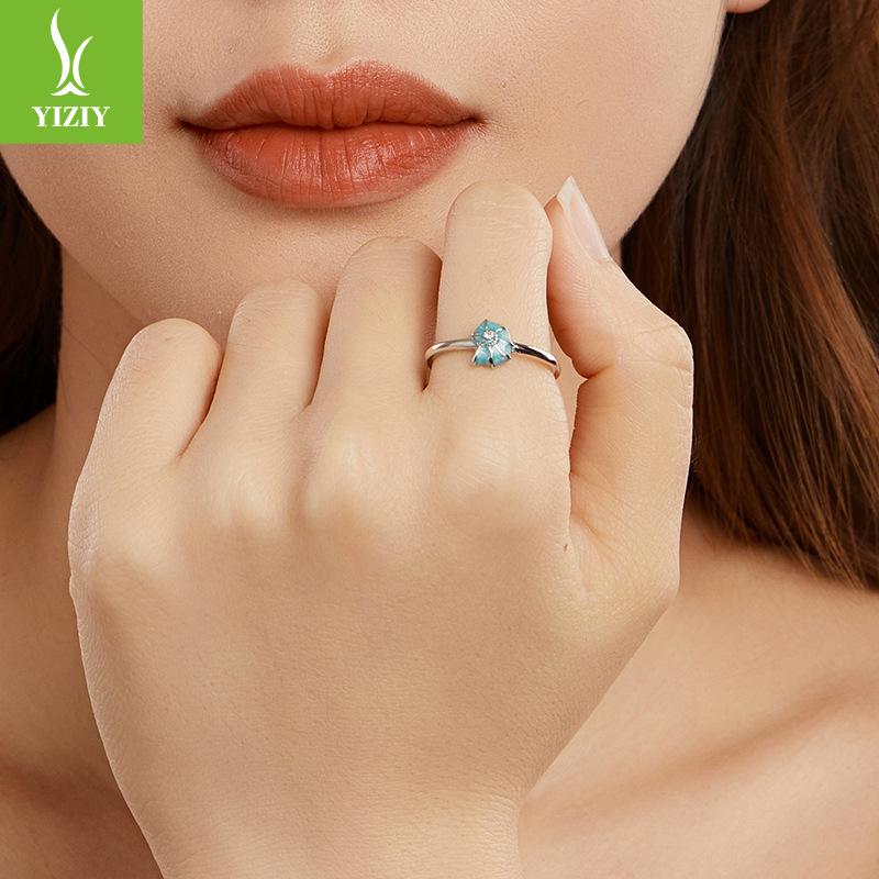 S925 Sterling Sølv Konkylie Åpen Justerbar Ring, Blå Sommer Bruksring Sjarm