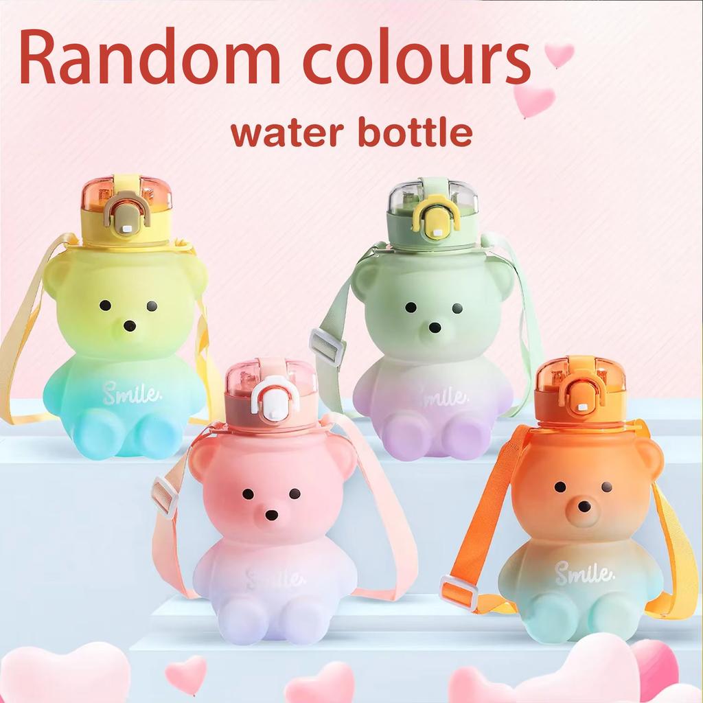 Kawaii Ayı Su Pipetli Şişe 700ml Sevimli Çocuk Taşınabilir Sızdırmaz Askılı Bardaklar Kız Okul Dış Mekan Seyahat İçin