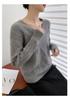 Women's V-neck Wool Twist Sweater - Thick, Loose, Long Sleeve Knit for Autumn/Winter