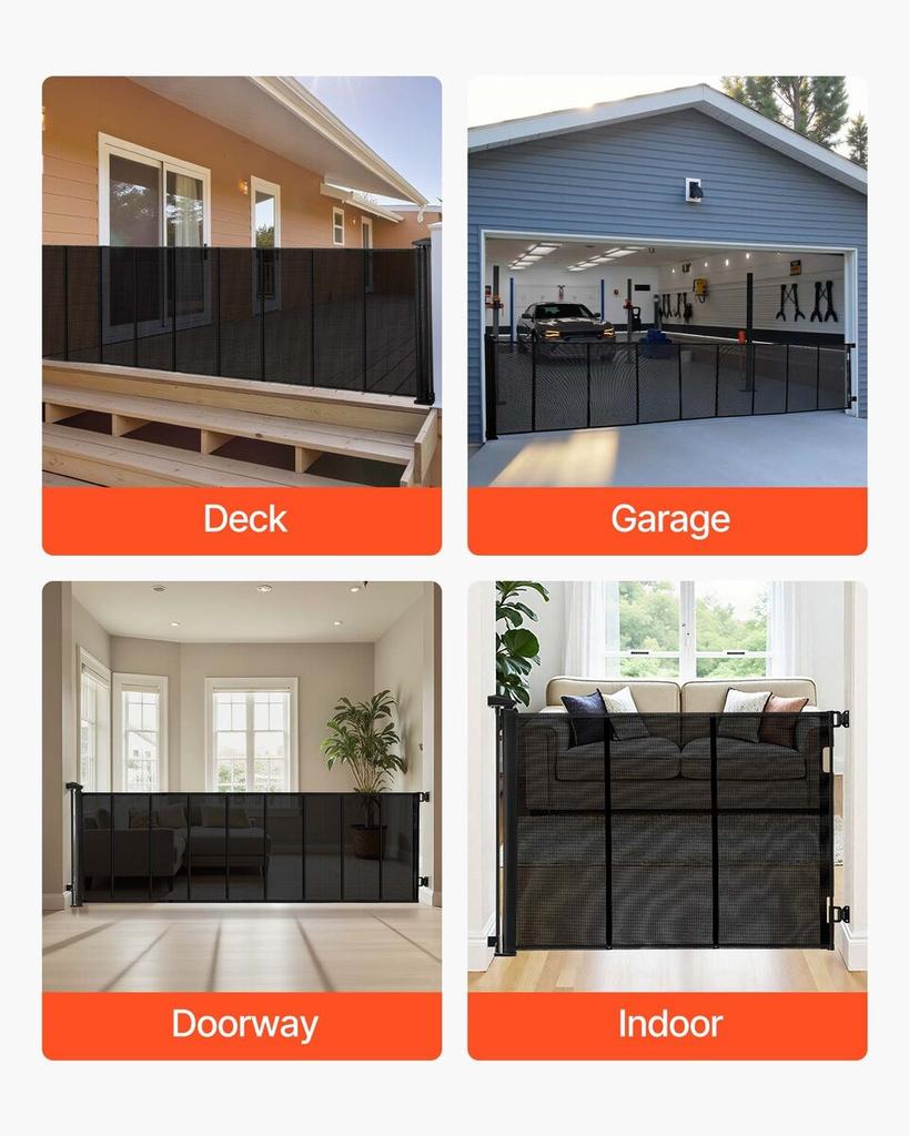 Retractable Baby Gate, Extends to 4150 mm Extra Wide, 990 mm Tall, with Reinforced Fiberglass Strips, Avoids Crawling Through, Mesh Dog Gate for