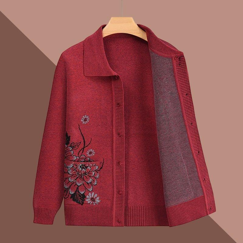 Jachetă tricotată nouă pentru femei, cu guler polo cusut, nasturi imprimați, la modă, largă, versatilă, casual, cu mâneci lungi