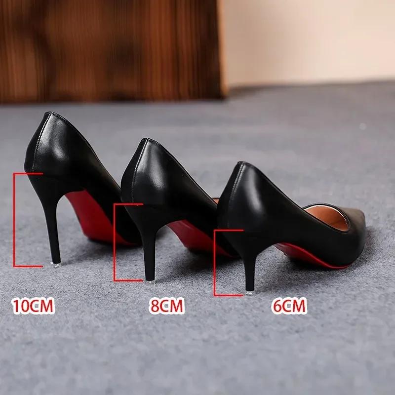 Moda sexy Moda damă pantofi din piele moale primăvară Tocuri înalte subțiri noi 2024 pantofi rochii noi dama stiletto negru mărime mare