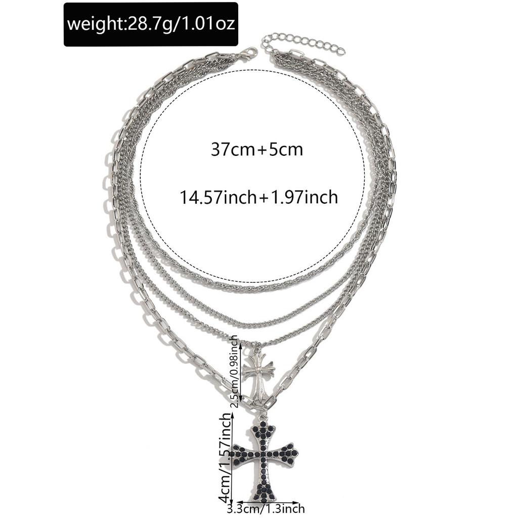 Collier pendentif croix superposé hiphop pour femmes avec design géométrique en alliage