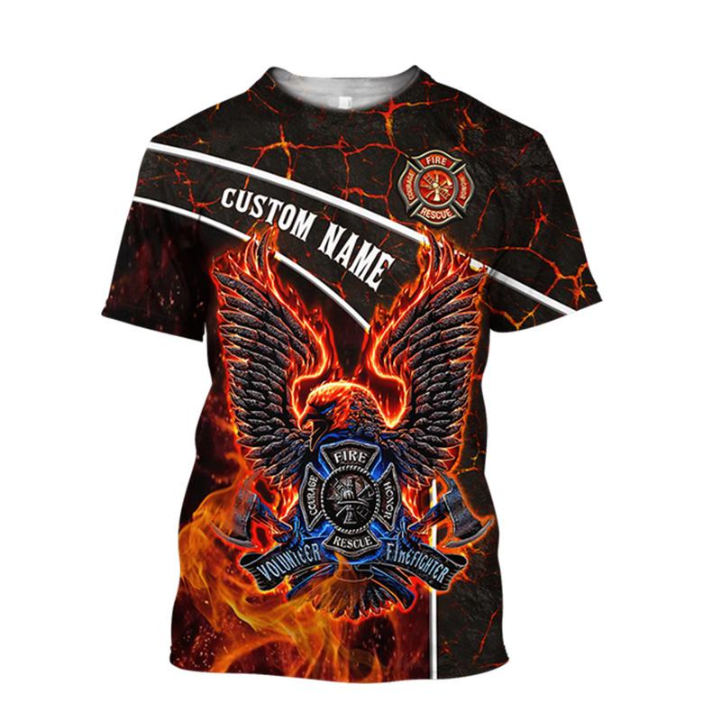 Hasič Hasičské Pracovní Oblečení 3D Tištěné Pánské Letní Osobnost Kulatý Výstřih Tričko Nová Simulace Volné Pohodlné Sportovní
