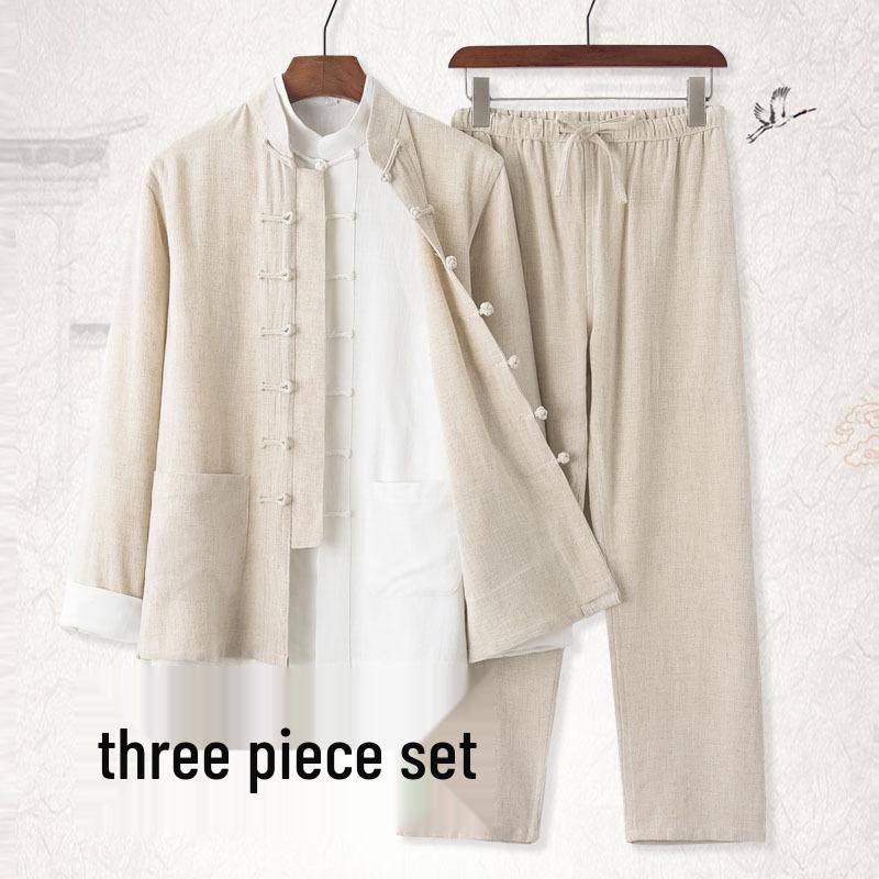 Men's Youth Linen Tang Suit - Chinese Style Zhongshan Jacket Hanfu Set