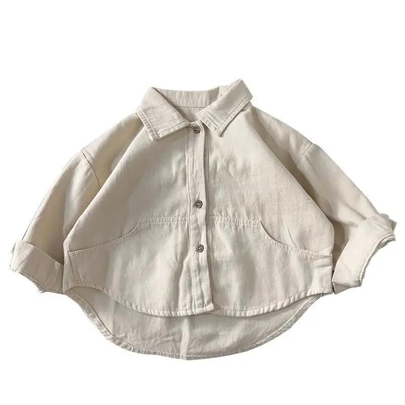 Spring  Autumn Korean Boys Shirt Long Sleeved Girls Shirt Baby Children's Cardigan Outdoor Wear Blouse