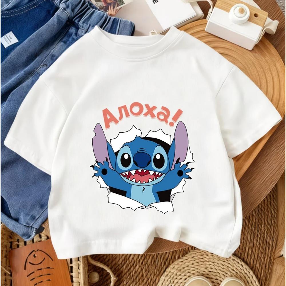Stitches Child Cotton Tee Short Sleeve Blue Alien Ears Character Summer Daily Wear