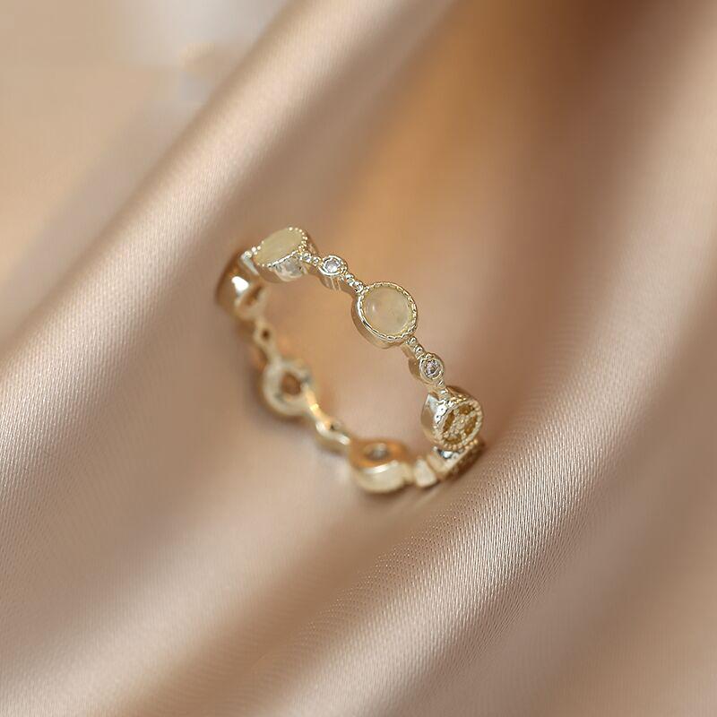 

Sweet Heart-shaped Opals Zircon Gold Color Open Rings For Womans 2026 Korean Fashion Jewelry Girl s Finger Elegant Accessories resizable&Gold-color