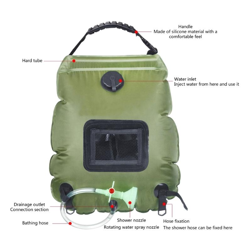 Durable 20L Outdoor Travel Camping Shower Water Bag Solar Heating Portable Shower Camping Hiking Climbing Bath Equipment
